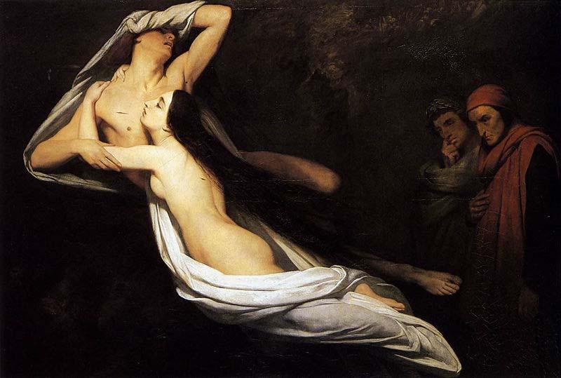 Ary Scheffer Dante and Virgil Encountering the Shades of Francesca de Rimini and Paolo in the Underworld